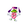 Smart pink stripes tie cartoon character design playing Juggling
