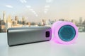 Smart portable music speaker light in pink purple color with wireless bluetooth speaker Royalty Free Stock Photo