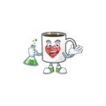 Smart Professor cup coffee love cartoon character with glass tube Royalty Free Stock Photo