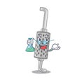 Smart Professor exhaust pipe cartoon character with glass tube