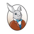 Smart rabbit in glasses with bow tie illustration