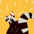 Smart raccoon with a party hat vector graphics Royalty Free Stock Photo