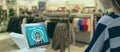 Smart retail in futuristic iot technology marketing concepts,customer use face recognite application to login to system for buy,s