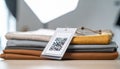 Smart Retail QR Code on a Stack of Apparel Royalty Free Stock Photo