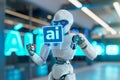 smart robot holding sign ai,machine learning Royalty Free Stock Photo