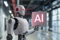 smart robot holding sign ai,machine learning Royalty Free Stock Photo