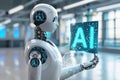 smart robot holding sign ai,machine learning Royalty Free Stock Photo