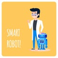 Smart Robot Machine with Human Scientist. Cartoon