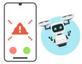 Smart robot with mobile phone alert. Royalty Free Stock Photo