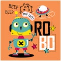 Smart robot and ufo funny animal cartoon,vector illustration Royalty Free Stock Photo