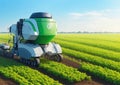 smart robotic farmers in agriculture futuristic robot automation to work to spray chemical fertilizer or increase efficiency Royalty Free Stock Photo