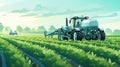 Smart robotic farmers in agriculture futuristic robot automation to work to spray chemical fertilizer or increase efficiency Royalty Free Stock Photo