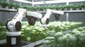 Smart Robotic Farmers Revolutionizing Agriculture. created with Generative AI