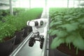 Smart Robotic Farmers Revolutionizing Agriculture. created with Generative AI