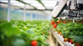 Smart robotic farmers strawberry in agriculture futuristic robot automation to work or increase efficiency