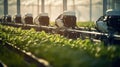 Smart robotic futuristic farmers working on field Agriculture technology, Farm automation