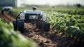 Smart robotic futuristic farmers working on field Agriculture technology, Farm automation