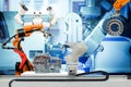Smart robotic working on smart factory concept Royalty Free Stock Photo