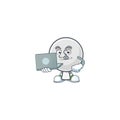 A smart satellite dish mascot icon working with laptop