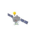 Smart satellite network cartoon character has an idea