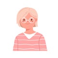 Smart school girl in glasses. Smiling child in eyeglasses, head portrait. Little kid face avatar. Clever schoolgirl in