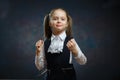 Smart School Girl in Uniform Closeup Portrait