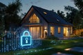 Smart security system protects modern home at night Royalty Free Stock Photo
