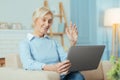 Smart senior woman smiling while having a video call with her grandchildren