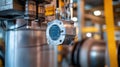 Smart sensor monitoring industrial machinery performance in factory