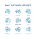 Smart shopping tips concept icons set