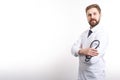 Smart Smiling Doctor Posing Half-turned With Stethoscope, Arms Crossed Royalty Free Stock Photo