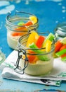 Smart snacking pack veggies dip together in a jar Royalty Free Stock Photo