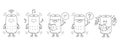 Smart Speaker assistant Character set. Performing various tasks. Vector editable outline stroke.