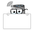 smart speaker cartoon funny behind blank banner copy isolated