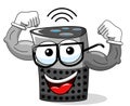 Smart speaker cartoon funny character showing biceps isolated