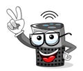 Smart speaker cartoon funny happy victory sign isolated
