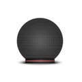 A smart speaker concept sphere shape and red neon lights, voice command device with an integrated virtual assistant, realistic 3d