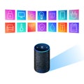 Smart speaker for smart home control. Icons on colorful gradient. Royalty Free Stock Photo