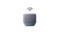 Smart speaker icon with a gray, rounded rectangular shape. It features a slim blu