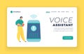 Smart speaker virtual assistant landing page template. Voice command device application