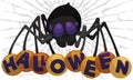 Spider Playing with Glossy Balls to Celebrate Halloween, Vector Illustration