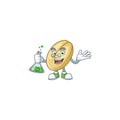 Smart split bean cartoon character holding glass tube Royalty Free Stock Photo