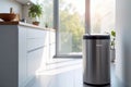 Smart Stainless Steel Trash Can in a Modern Kitchen, generative ai Royalty Free Stock Photo