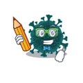 A smart student coronavirus COVID 19 character with a pencil and glasses