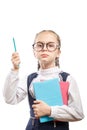 Smart Student Girl Hold Books Stack Look Surprised Royalty Free Stock Photo