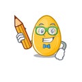 A smart Student golden egg character holding pencil