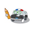 A smart Student police car character holding pencil