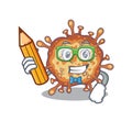 A smart student retro virus corona character with a pencil and glasses Royalty Free Stock Photo