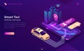 Smart taxi online service isometric landing page Royalty Free Stock Photo