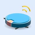 Smart Technologies. Robot vacuum cleaner on blue floor.3D illustration